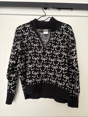 Maeve Black Sweater with White Bow Jacquard
